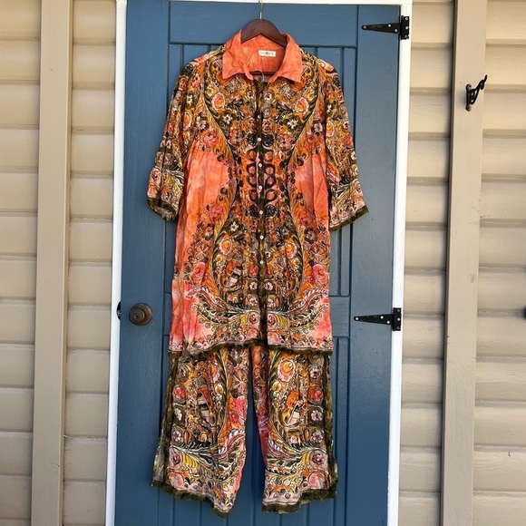 NATURAL LIFE Other - NATURAL LIFE Orange and Black Paisley Tunic Set Pants Top Women’s Size Large